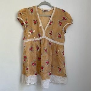 Johnny Was yellow embroidered blouse